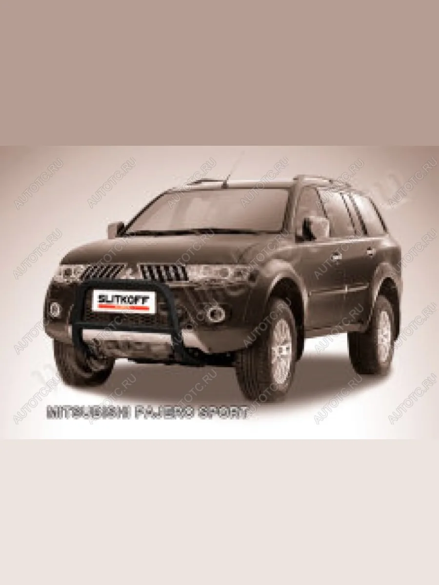 Защита переднего бампера кенгурятник d57 низкий Slitkoff Mitsubishi Pajero Sport PA рестайлинг (2004-2008) (нержавейка с полимерным покрытием в цвет черный)  в Воронеже Воронежской области