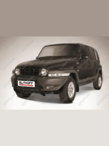 Защита переднего бампера кенгурятник d57 низкий Slitkoff (нержавейка с полимерным покрытием в цвет черный) ТАГАЗ Tager  5d (2008-2012)