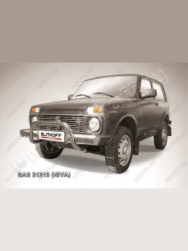 Защита переднего бампера кенгурятник d57 низкий Slitkoff (Сталь с полимерным покрытием в цвет серебристый) Лада ВАЗ Нива 4х4  2121 (1977-2019) 3 дв. дорестайлинг