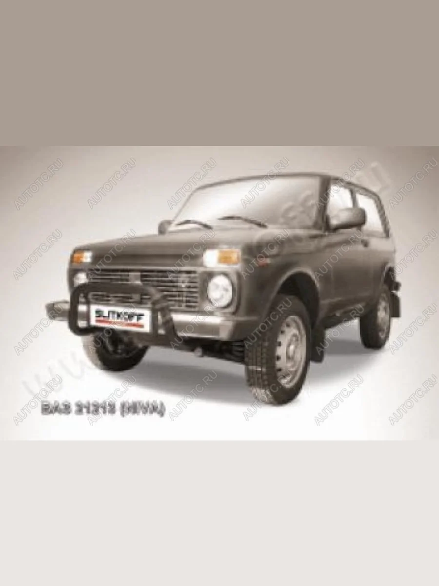 Защита переднего бампера кенгурятник d57 низкий Slitkoff Лада ВАЗ Нива 4х4 2121 3 дв. дорестайлинг (1977-2019) ( Сталь с полимерным покрытием в цвет черный)  в Керчи Республика Крым