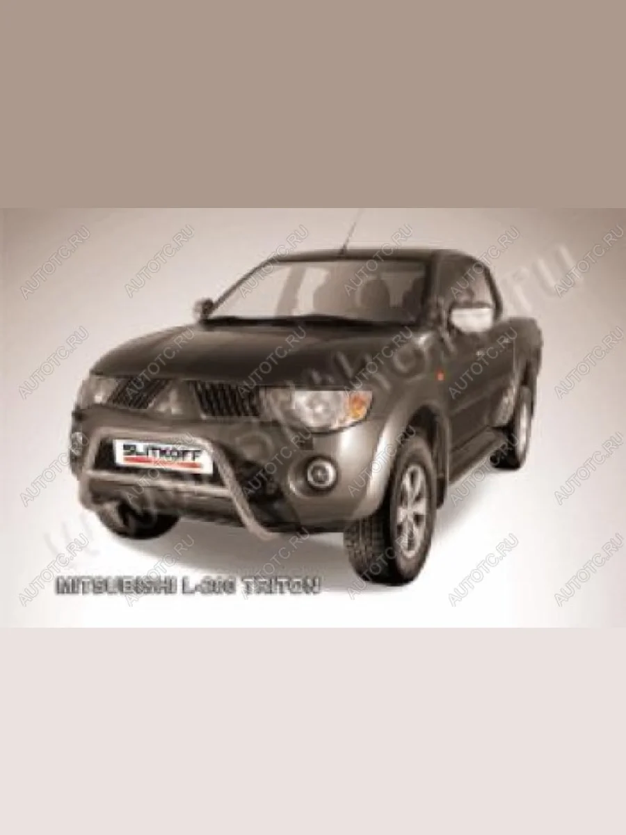 Защита переднего бампера кенгурятник d57 низкий Slitkoff Mitsubishi L200 4  дорестайлинг (2006-2014) ( Сталь с полимерным покрытием в цвет черный)  в Перми Пермском крае