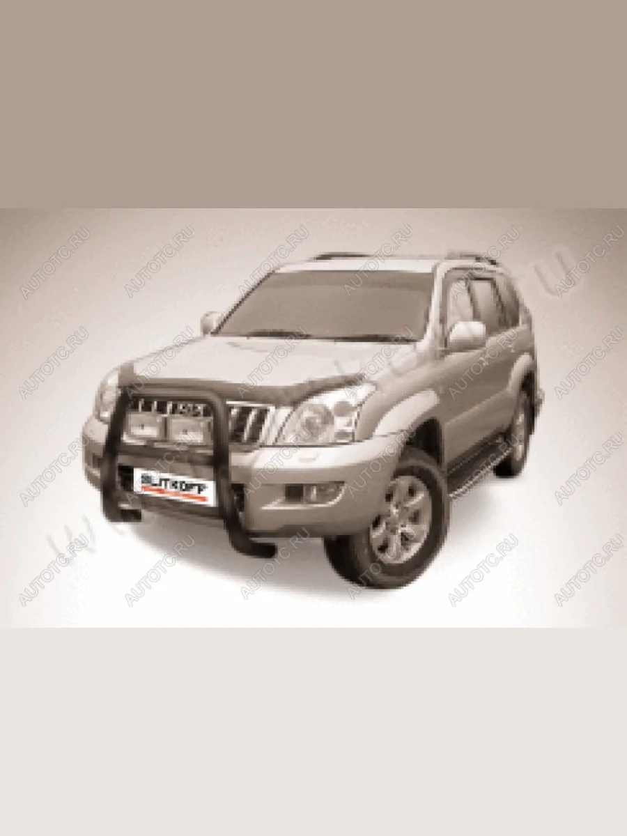 Защита переднего бампера кенгурятник d76 высокий Slitkoff Toyota Land Cruiser Prado J120 (2002-2009) (нержавейка с полимерным покрытием в цвет черный)  в Керчи Республика Крым