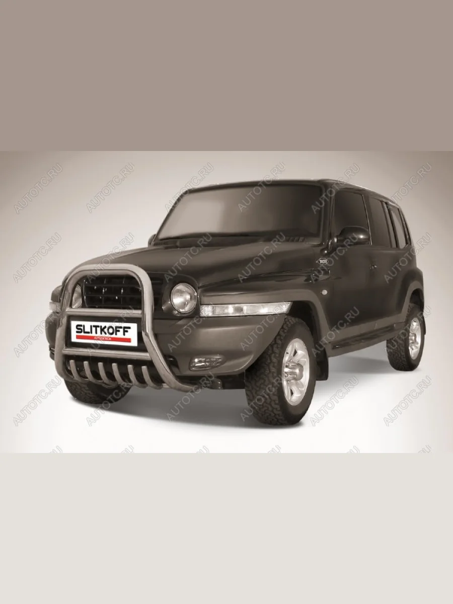 Защита переднего бампера кенгурятник d76 высокий с защитой картера Slitkoff ТАГАЗ Tager 5d (2008-2012) (нержавейка с полимерным покрытием в цвет черный)  в Перми Пермском крае