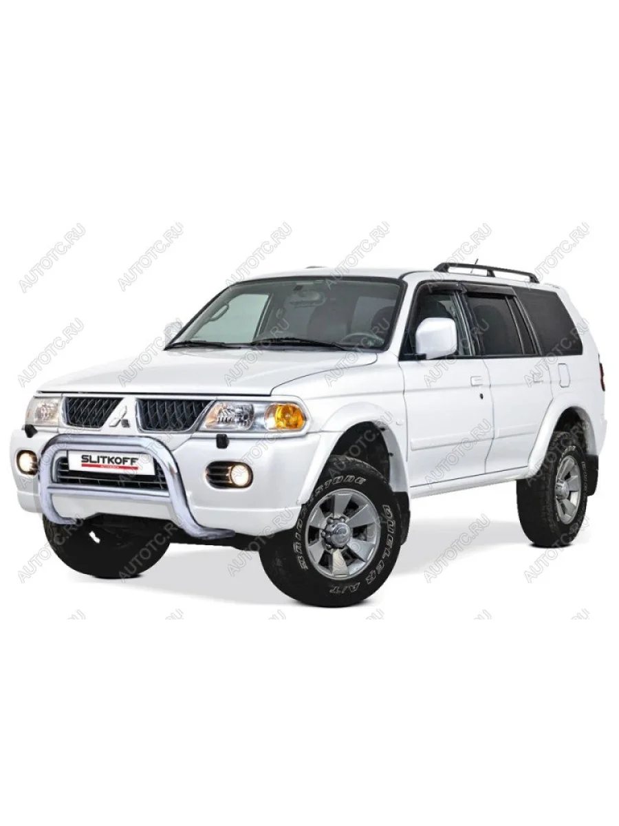 Защита переднего бампера кенгурятник d76 низкий Slitkoff Mitsubishi Pajero Sport PA рестайлинг (2004-2008) (нержавейка полированная)  в Самаре Самарской области