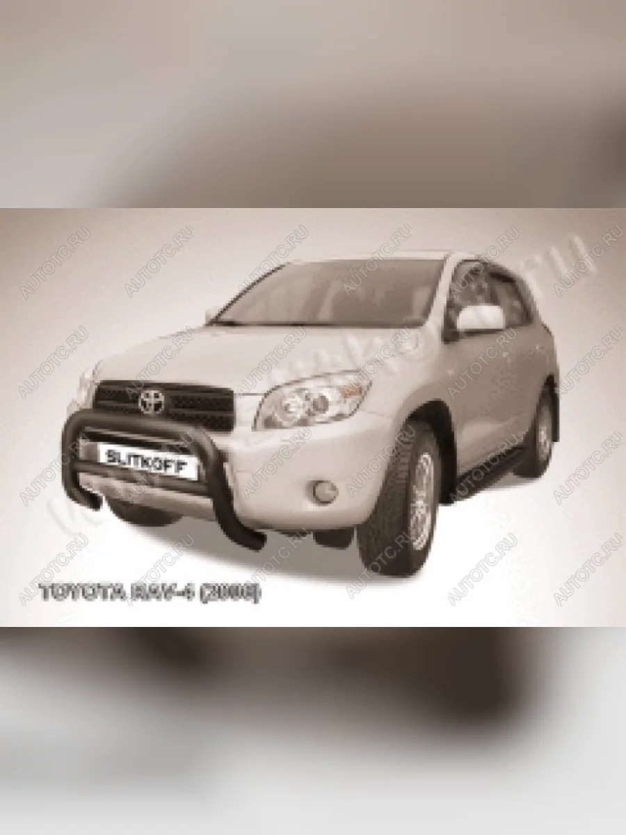 Защита переднего бампера кенгурятник d76 низкий Slitkoff  Toyota RAV4 (2005-2009) XA305 (нержавейка с полимерным покрытием в цвет черный)  в Самаре Самарской области