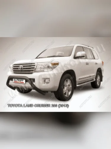 Защита переднего бампера кенгурятник d76 низкий мини Slitkoff (нержавейка с полимерным покрытием в цвет черный) Toyota Land Cruiser  200 (2012-2015) 1-ый рестайлинг