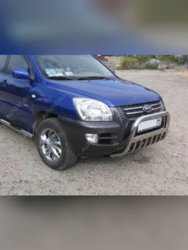 Защита переднего бампера кенгурятник d76 низкий с защитой картера (New) Slitkoff (нержавейка полированная) KIA Sportage  2 JE,KM (2008-2010)  рестайлинг