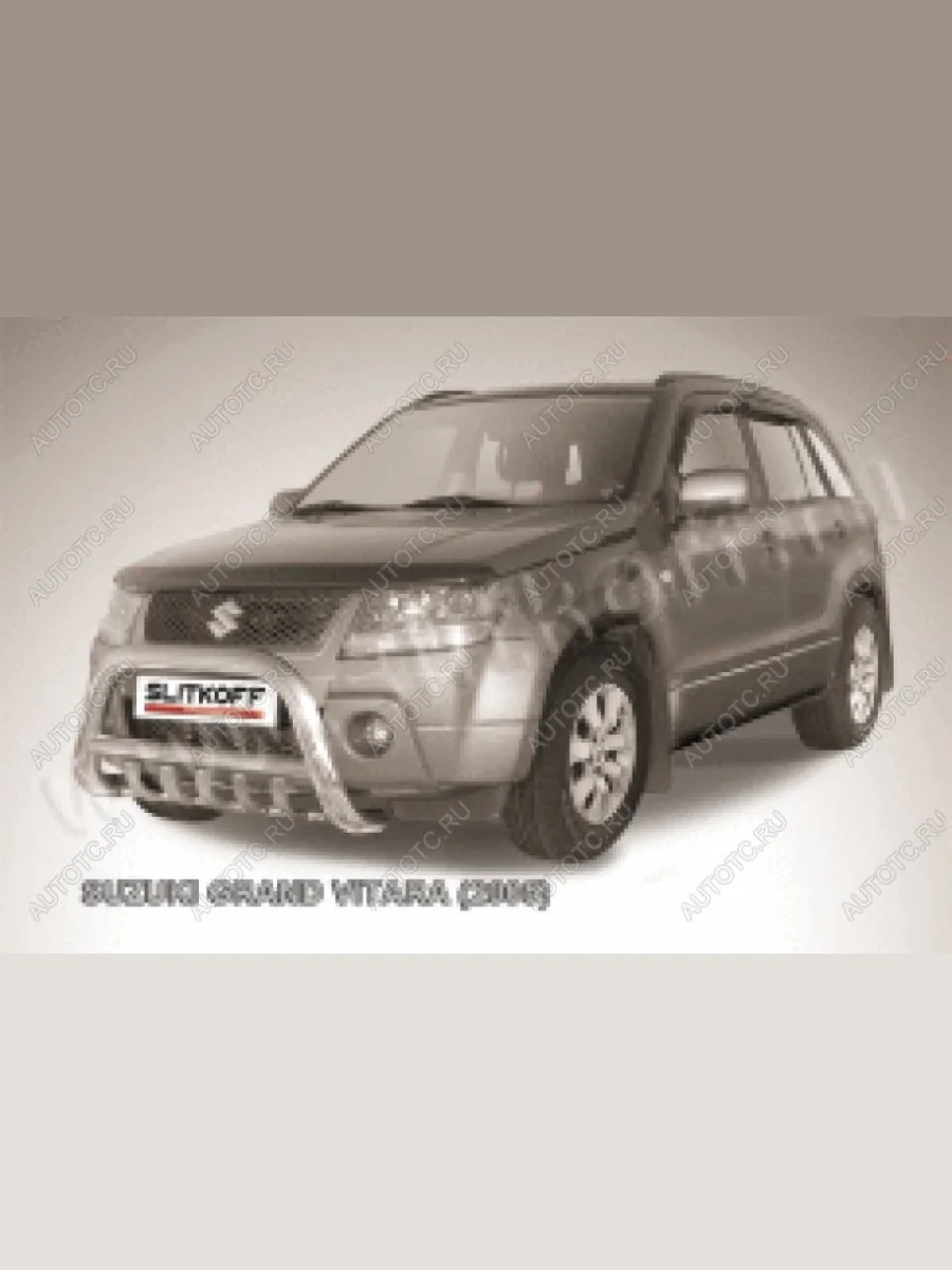Защита переднего бампера кенгурятник d76 низкий с защитой картера Slitkoff  Suzuki Grand Vitara (2005-2008) JT 5 дверей, JT 3 двери (нержавейка с полимерным покрытием в цвет черный)  в Самаре Самарской области