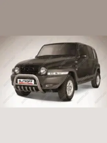 Защита переднего бампера кенгурятник d76 низкий с защитой картера Slitkoff (нержавейка с полимерным покрытием в цвет черный) ТАГАЗ Tager  5d (2008-2012)