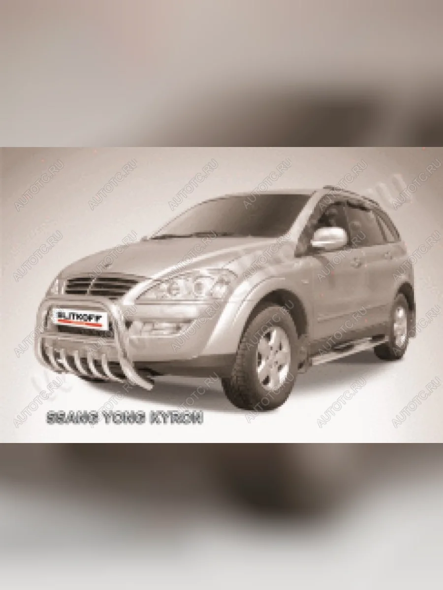 Защита переднего бампера кенгурятник низкий с защитой картера d76 Slitkoff SSANGYONG Rexton Y250 (2006-2012) (нержавейка полированная)  с доставкой в г. Керчь