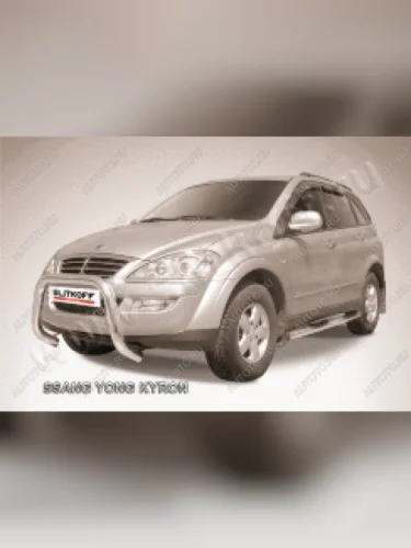 Защита переднего бампера кенгурятник низкий мини d57 Slitkoff (нержавейка полированная) SSANGYONG Kyron рестайлинг (2007-2016)