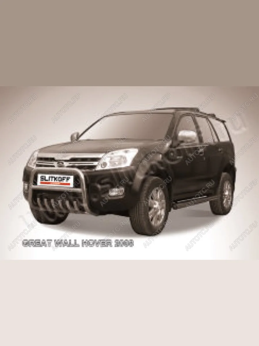 Защита переднего бампера кенгурятник низкий с защитой картера d57 Slitkoff Great Wall Hover  дорестайлинг (2006-2010) (нержавейка с полимерным покрытием в цвет черный)  в Перми Пермском крае