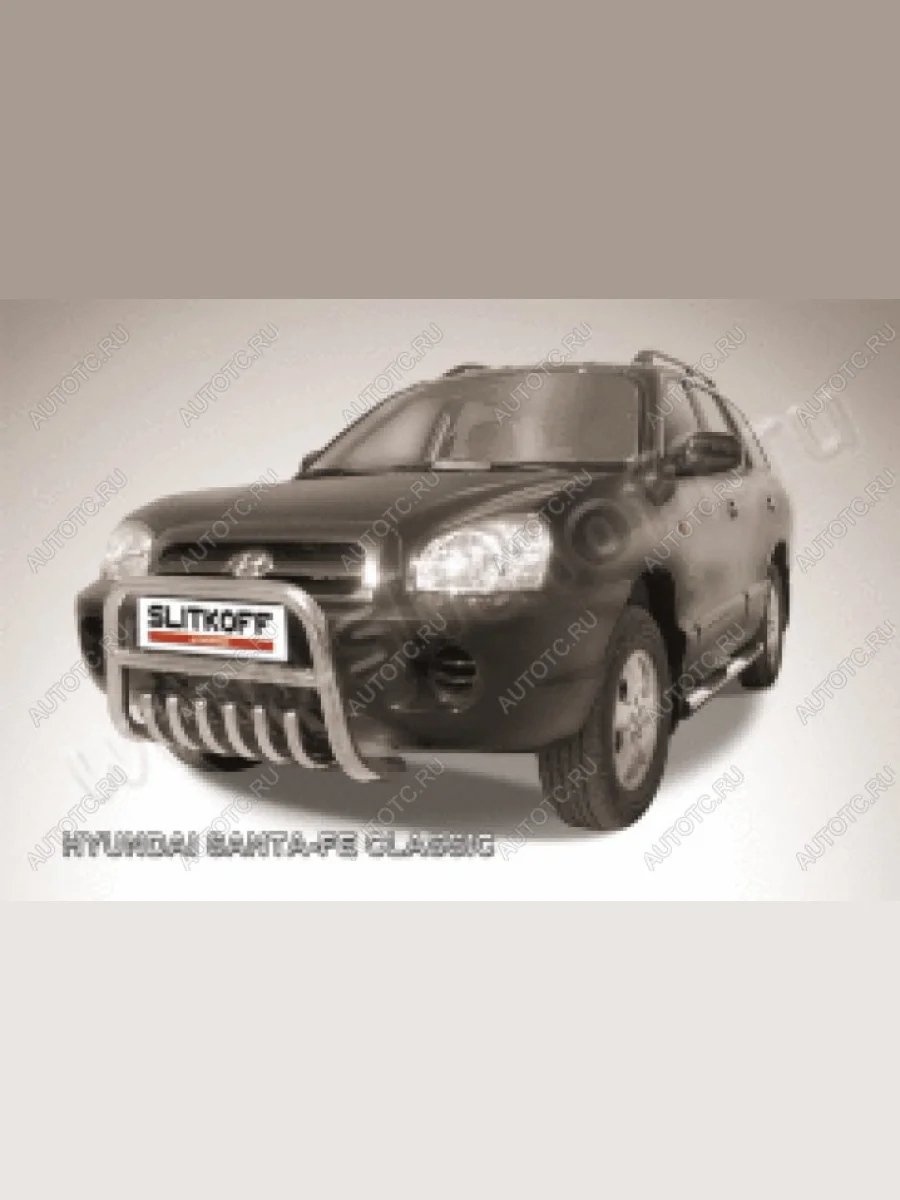 Защита переднего бампера кенгурятник низкий с защитой картера d57 Slitkoff Hyundai Santa Fe SM (2000-2012) (нержавейка с полимерным покрытием в цвет черный)  в Воронеже Воронежской области