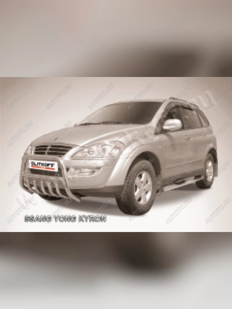 Защита переднего бампера кенгурятник низкий с защитой картера d57 Slitkoff SSANGYONG Kyron рестайлинг (2007-2016) (нержавейка с полимерным покрытием в цвет черный)  с доставкой в г. Керчь