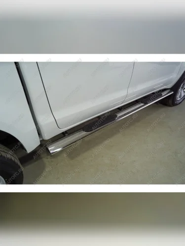 Пороги овальные с накладкой 120*60 мм ТСС Тюнинг (серебро) Sollers ST6 пикап (2023-2025)