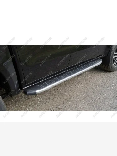 Пороги алюминиевые с пластиковой накладкой ТСС Тюнинг (карбон серебро) JAC T9 Pickup Double Cab (2021-2025)