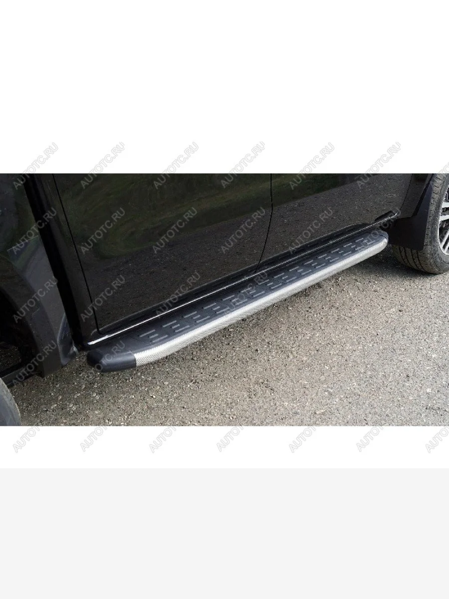 Пороги алюминиевые с пластиковой накладкой ТСС Тюнинг JAC T9 Pickup Double Cab (2021-2025) (карбон серые)  в Перми Пермском крае