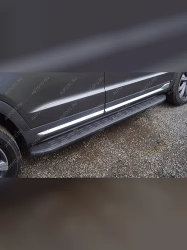 Пороги алюминиевые с пластиковой накладкой ТСС Тюнинг (карбон черные) Changan CS95 (2023-2025)
