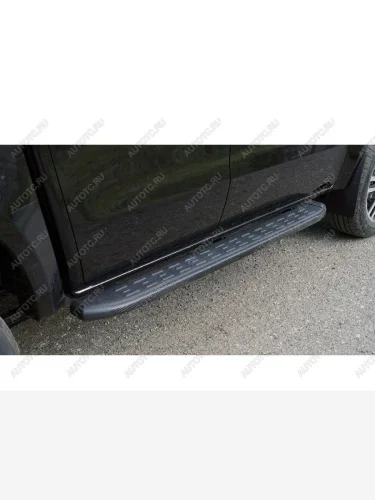 Пороги алюминиевые с пластиковой накладкой ТСС Тюнинг (карбон черные) JAC T9 Pickup Double Cab (2021-2025)