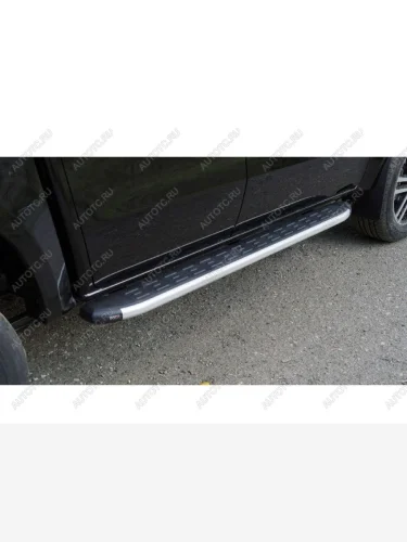 Пороги алюминиевые с пластиковой накладкой ТСС Тюнинг (серебро) JAC T9 Pickup Double Cab (2021-2025)