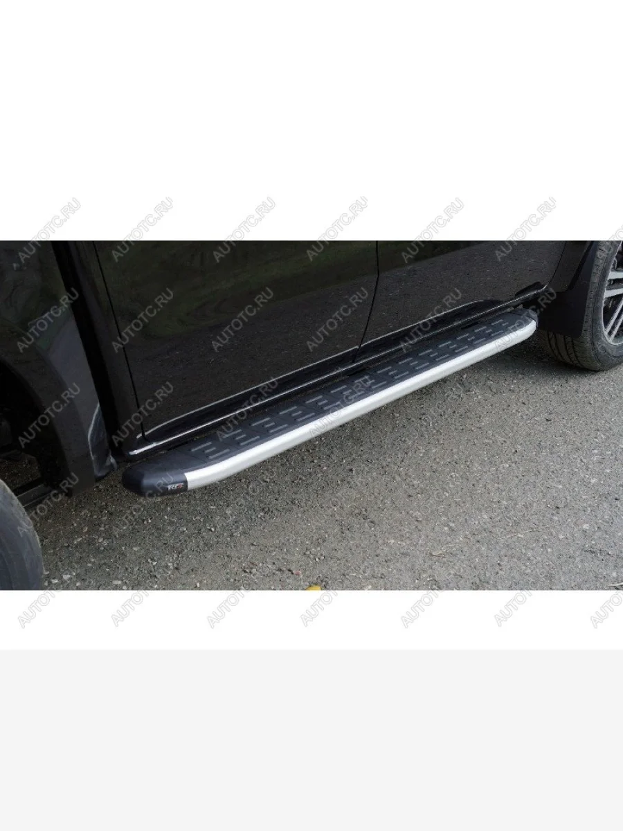 Пороги алюминиевые с пластиковой накладкой ТСС Тюнинг JAC T9 Pickup Double Cab (2021-2025) (серебро)  в Перми Пермском крае