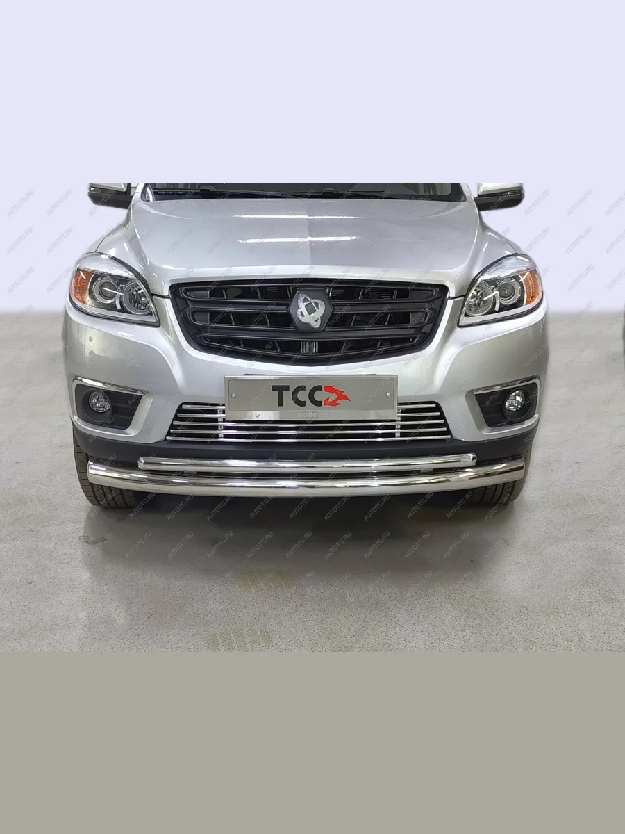 Защита передняя нижняя d76.1 мм, d42.4 мм (двойная) ТСС Тюнинг Sollers ST6 пикап (2023-2025) (нержавейка)  в Керчи Республика Крым