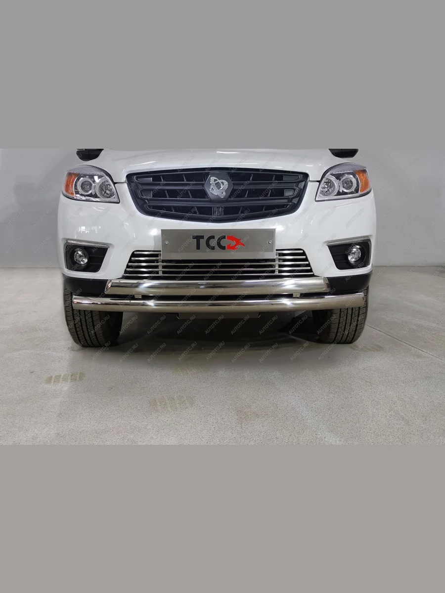 Защита передняя нижняя d76.1 мм, 75 мм (двойная) ТСС Тюнинг Sollers ST6 пикап (2023-2025) (нержавейка)  в Керчи Республика Крым