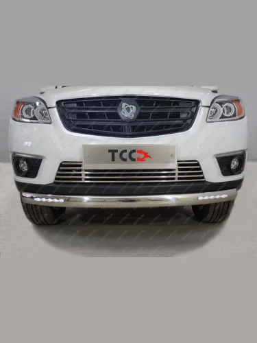 Защита передняя нижняя d75х42 мм (овальная с ДХО) ТСС Тюнинг (нержавейка) Sollers ST6 пикап (2023-2025)