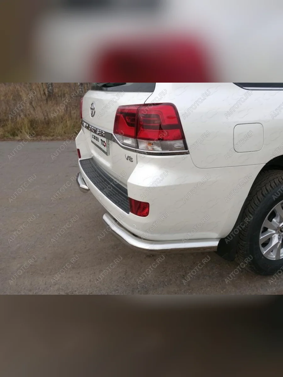 Защита задняя d76,1 мм (уголки под фаркоп Е)(кроме EXECUTIVE) ТСС Тюнинг Toyota Land Cruiser 200 2-ой рестайлинг (2015-2021) (нержавейка)  в Воронеже Воронежской области