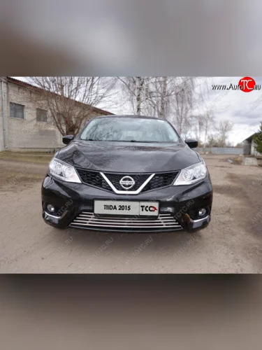 Вставка переднего бампера ТСС Тюнинг (лист 16 мм) Nissan Tiida  3 C13 (2015-2016) хэтчбек дорестайлинг
