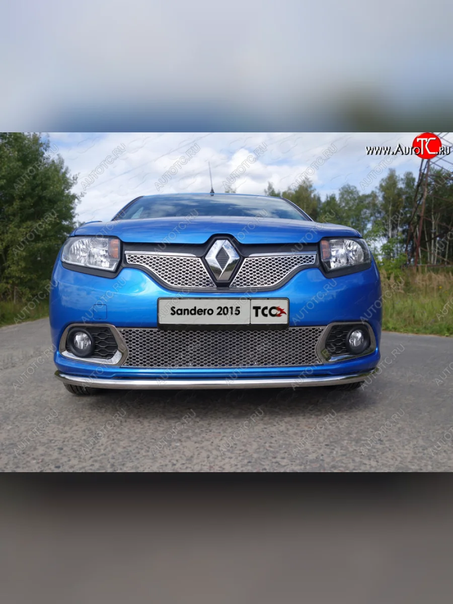 Вставка переднего бампера ТСС Тюнинг Renault Sandero 2 дорестайлинг (2014-2018) (лист 16 мм)  в Самаре Самарской области