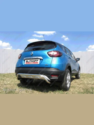 Защита заднего бампера d42 скоба (4WD) Slitkoff (нержавейка с полимерным покрытием в цвет черный) Renault Kaptur дорестайлинг (2016-2020)
