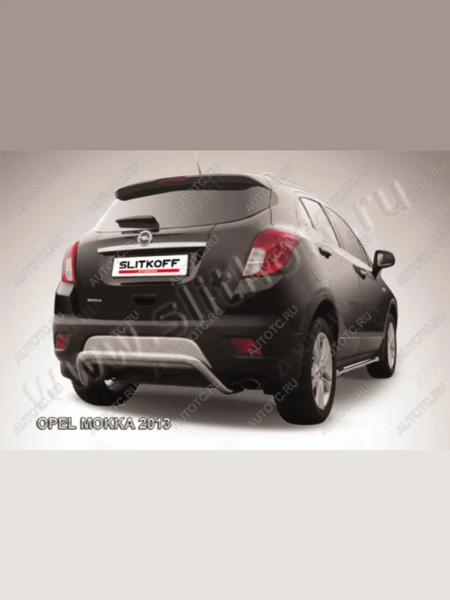 Защита заднего бампера d57 скоба Slitkoff Opel Mokka  дорестайлинг (2012-2016) (нержавейка с полимерным покрытием в цвет черный)  в Перми Пермском крае