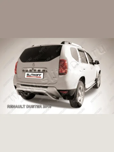 Защита заднего бампера d57 скоба Slitkoff (нержавейка полированная) Renault Duster  HS (2015-2021) рестайлинг