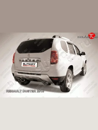 Защита заднего бампера d57 скоба Slitkoff (нержавейка с полимерным покрытием в цвет черный) Renault Duster  HS (2015-2021) рестайлинг