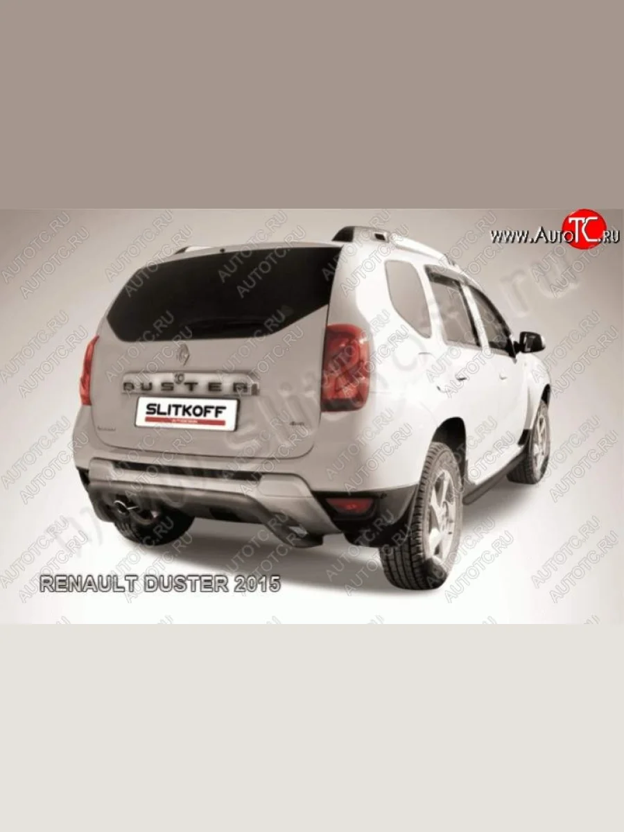Защита заднего бампера d57 скоба Slitkoff Renault Duster HS рестайлинг (2015-2021) (нержавейка с полимерным покрытием в цвет черный)  в Керчи Республика Крым