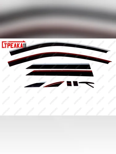 Дефлекторы окон 2D Стрелка11 (черные с хром накладками) Renault Logan 1 дорестайлинг (2004-2010)