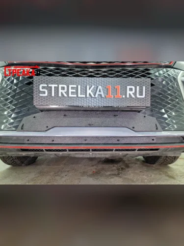 Зимняя защита на стяжке (низ 2 части) Стрелка11 (черная) Geely Coolray SX11 рестайлинг (2023-2025)