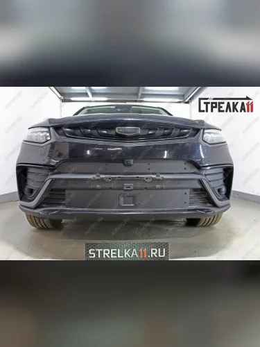 Зимняя защита на стяжке (верх с камерой) Стрелка11 (черная) Geely Tugella FY11,HPBA4 дорестайлинг (2019-2023)