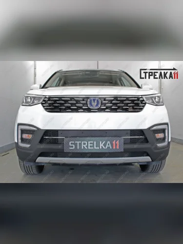 Зимняя защита на стяжке (низ 4 части) Стрелка11 (черная) Changan CS55 дорестайлинг (2017-2018)