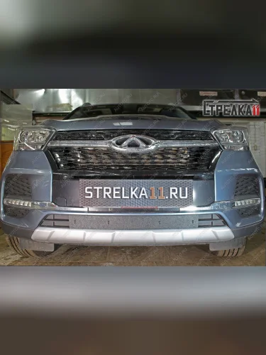 Зимняя защита на стяжке Стрелка11 (черная) Chery Tiggo 4 1-ый рестайлинг (2018-2023)