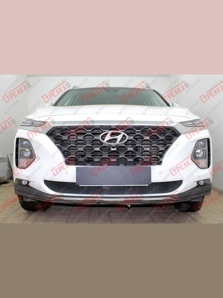 Зимняя защита на стяжке (низ) Стрелка11 Hyundai Santa Fe TM дорестайлинг (2018-2021) (черная)  в Керчи Республика Крым