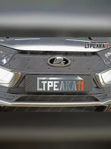 Зимняя защита на стяжке (верх) Стрелка11 (черная) Лада ВАЗ Гранта Кросс 2194 (2018-2025)