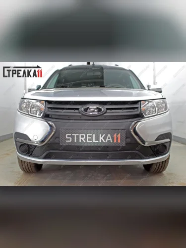 Зимняя защита на стяжке (верх 2 части) Стрелка11 (черная) Лада ВАЗ Ларгус (2021-2025) рестайлинг R90