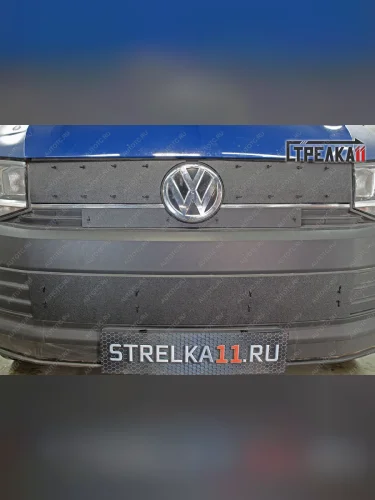 Зимняя защита на стяжке (верх 3 части) Стрелка11 (черная) Volkswagen Transporter T6 дорестайлинг (2015-2019)