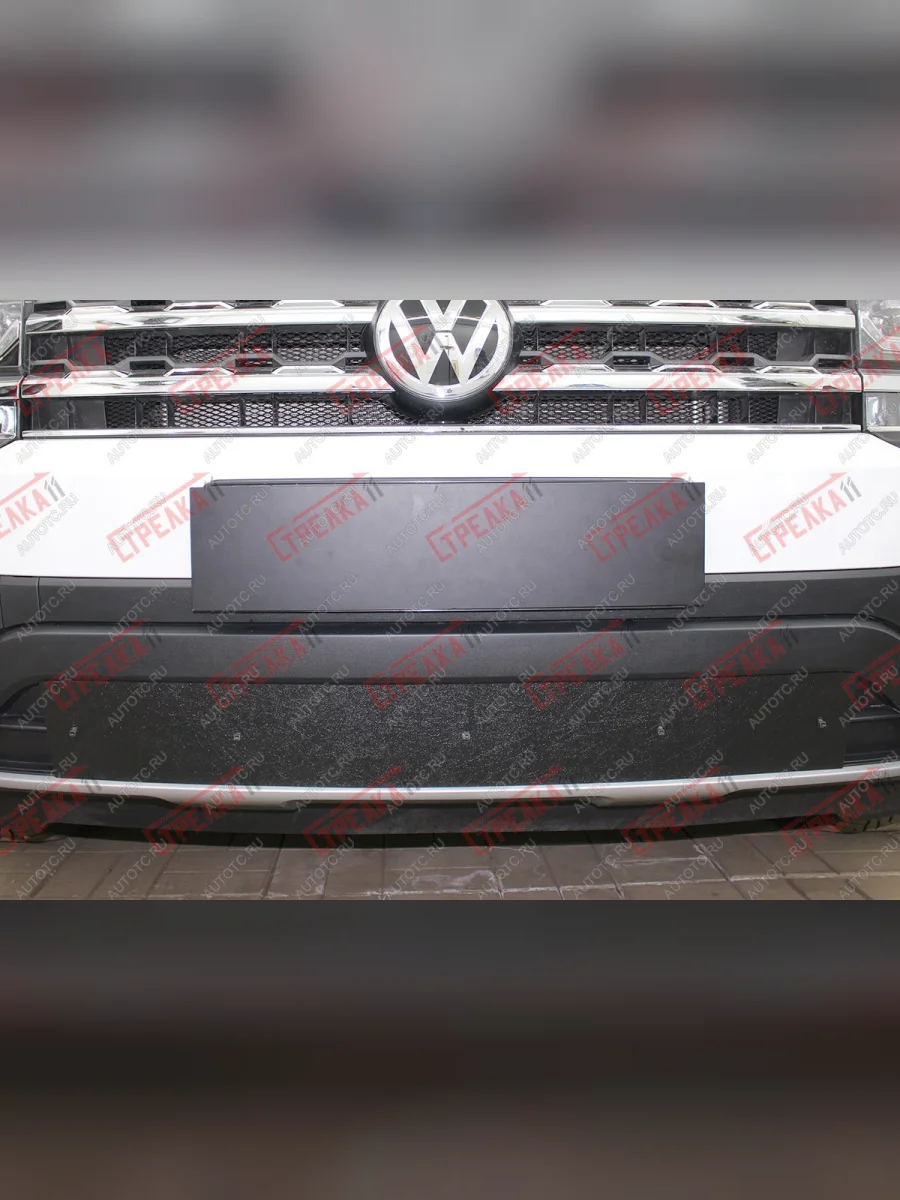 Зимняя защита на стяжке (низ парктроником) Стрелка11 Volkswagen Teramont 1 CA1 дорестайлинг (2016-2020) (черная)  в Самаре Самарской области