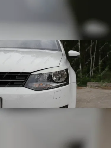 Накладки на передние фары (реснички) Русская Артель (глянец под покраску) Volkswagen Polo  Mk5 6R,6C,61 (2009-2015) седан дорестайлинг, хэтчбек 5 дв. дорестайлинг