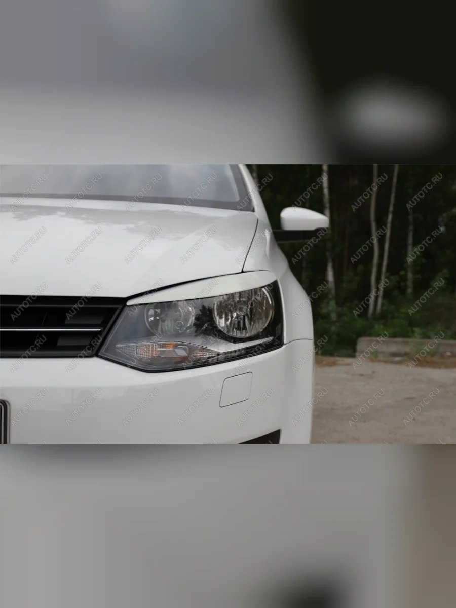 Накладки на передние фары (реснички) Русская Артель Volkswagen Polo Mk5 6R,6C,61 седан дорестайлинг (2009-2015) (глянец под покраску)  в Самаре Самарской области