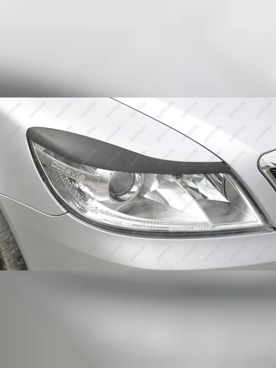 Накладки на передние фары (реснички) Русская Артель Skoda Octavia A5 рестайлинг универсал (2008-2013) (глянец под покраску)  в Самаре Самарской области