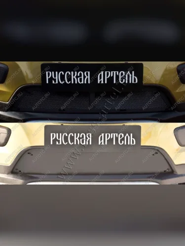 Защитная сетка и зимняя заглушка решетки переднего бампера Русская Артель (шагрень) Renault Sandero Stepway  2 (2014-2018) дорестайлинг